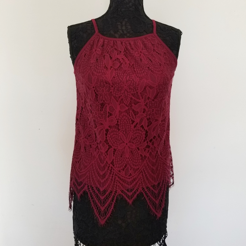 Burgundy Lace Tank Top